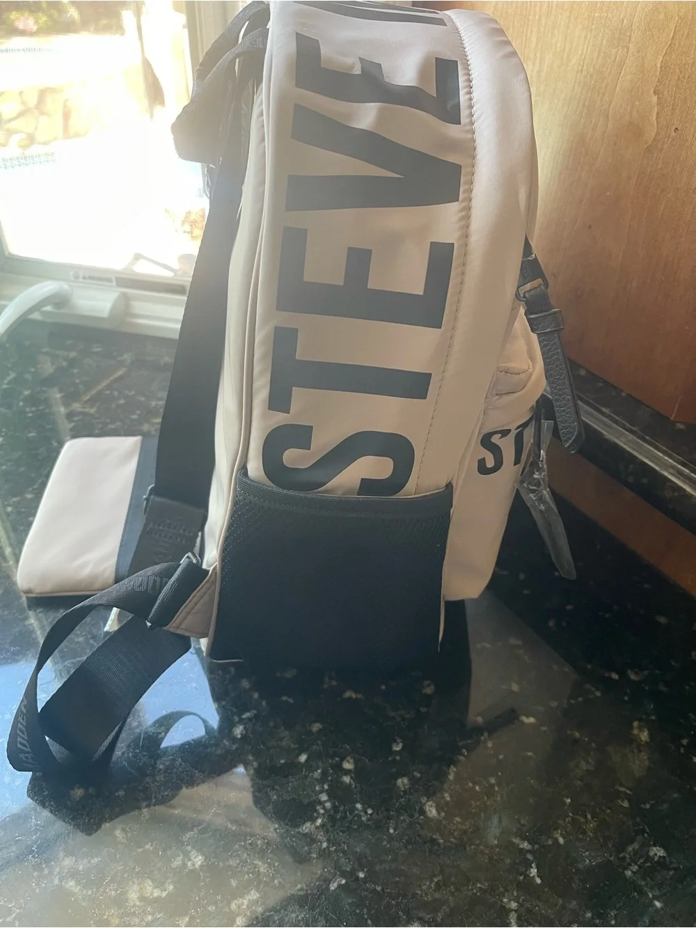 Steve Madden Beige Backpack with Black Logo and Pouch